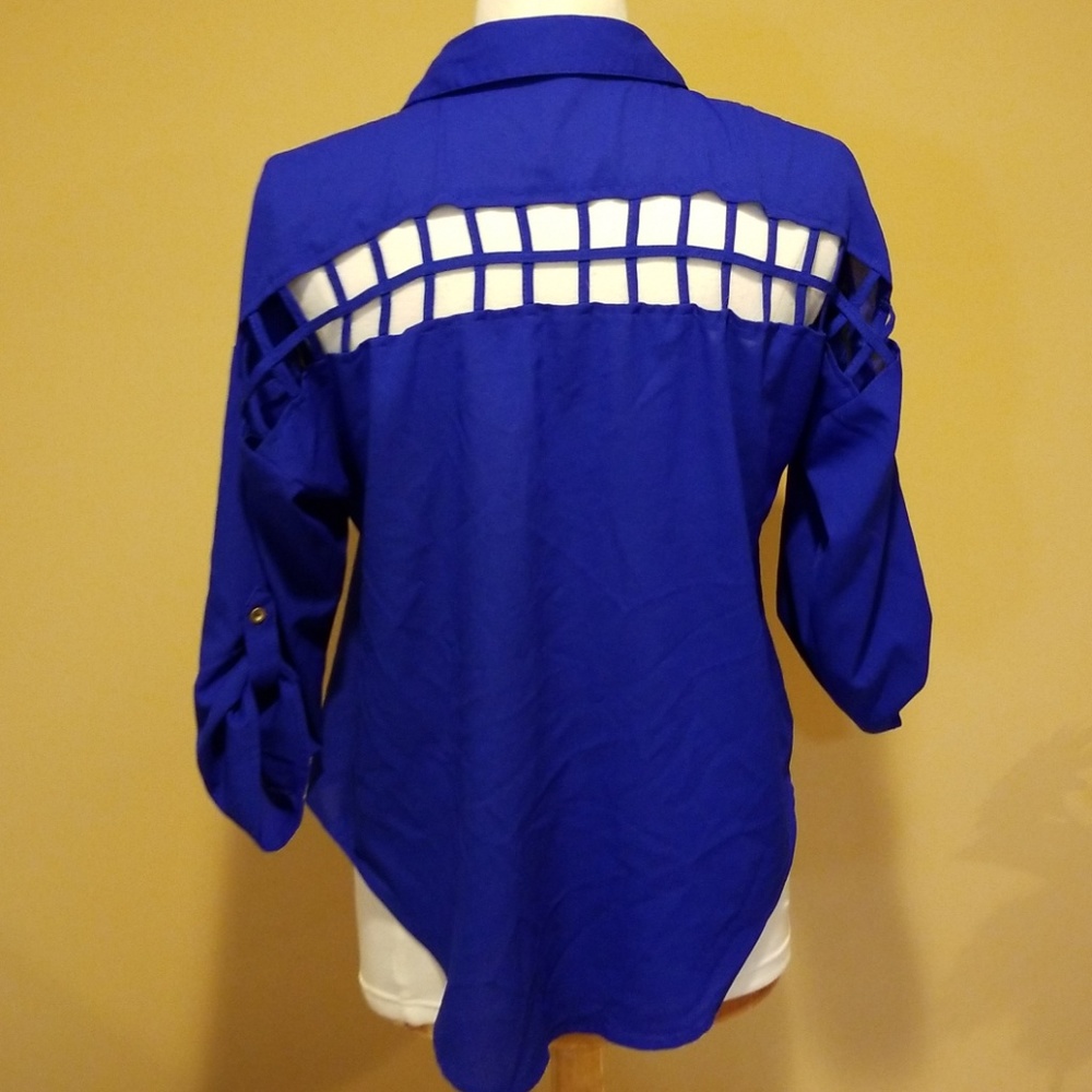 Cut out back blue blouse